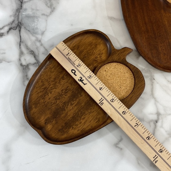 Vintage Gail Craft Quality Woodenware Matoawood Snack Set Of 3 Apple Shape Tray - Picture 7 of 7